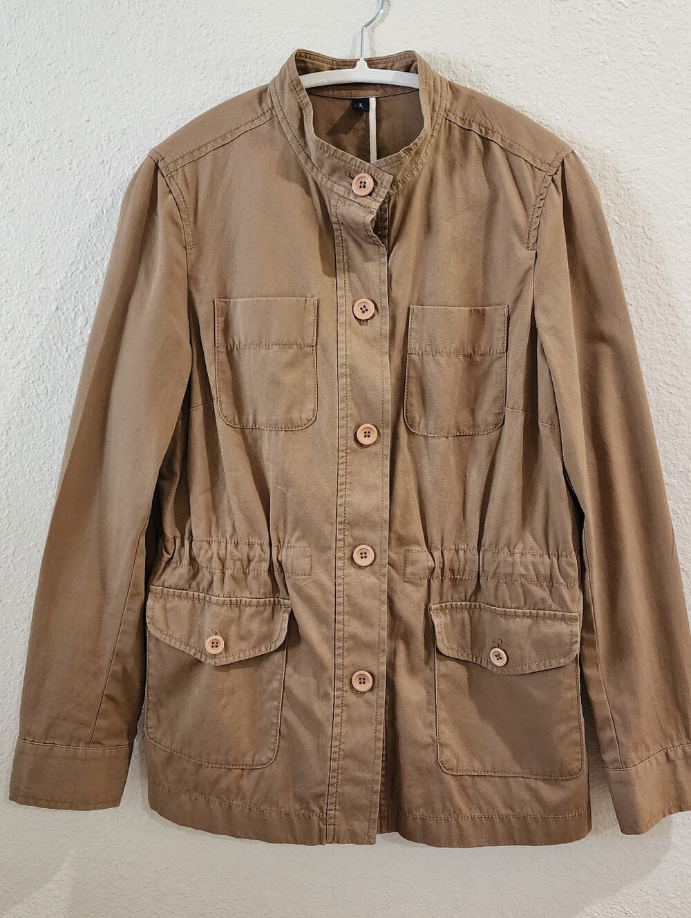 Land's End 100% Cotton Casual Tan Utility Military Yard Jacket Size Small